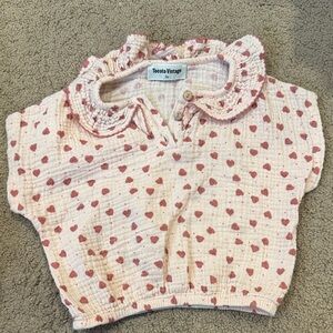 Tocoto Vintage Pink Heart Ruffle Collar Top for Girls